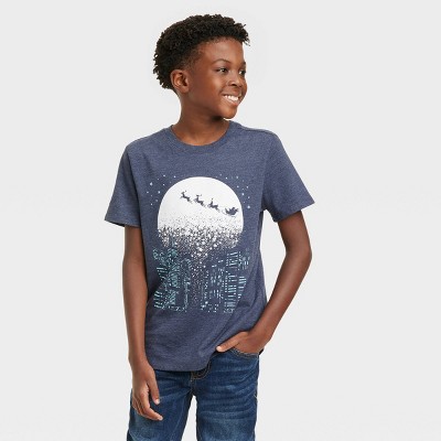 Boys' 'Santa is Coming to Town' Short Sleeve Graphic T-Shirt - Cat & Jack™ Navy Blue 