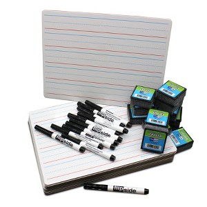 Flipside Products Red & Blue Ruled/Dry Erase Dual Sided Board + Pen + Student Eraser Set, 12 Sets - 1 of 4