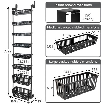 Smart Design 8-Tier Over The Door Hanging Pantry Organizer with 6 full Baskets and 2 Deep Baskets Black: Steel Kitchen Storage, 77" Height — фото 3