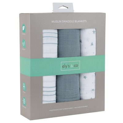 Extra-Large Blue Star Cotton Muslin Swaddle Blanket Set
