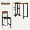 homfan 3 Pieces Pub Dining Table Set, Counter Height Dining Set, Modern Versatile Bar Table Set with Storage Shelf, Wine Rack Wine Glasses Holder - 2 of 4