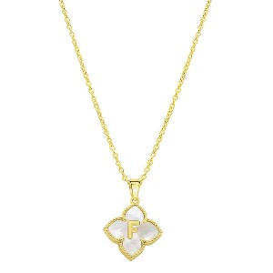 Adornia 14k Gold Plated White Mother of Pearl Initial Floral Necklace - 1 of 3