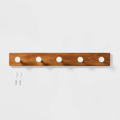 Metal and Faux Marble 5 Gold Hooks Rail on Acacia Wood - Threshold&#8482;_2