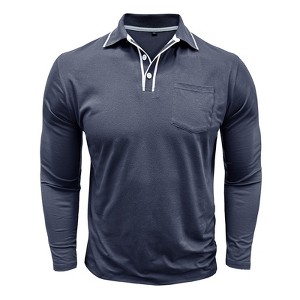Men's Business Casual Long Sleeve Polo Shirt Collared T-Shirt Top - 1 of 4