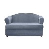 2pc Stretch Poly Striped T Cushion Loveseat Slipcovers French Blue - Sure Fit: Sofa Protector, Zippered Closure - 2 of 4