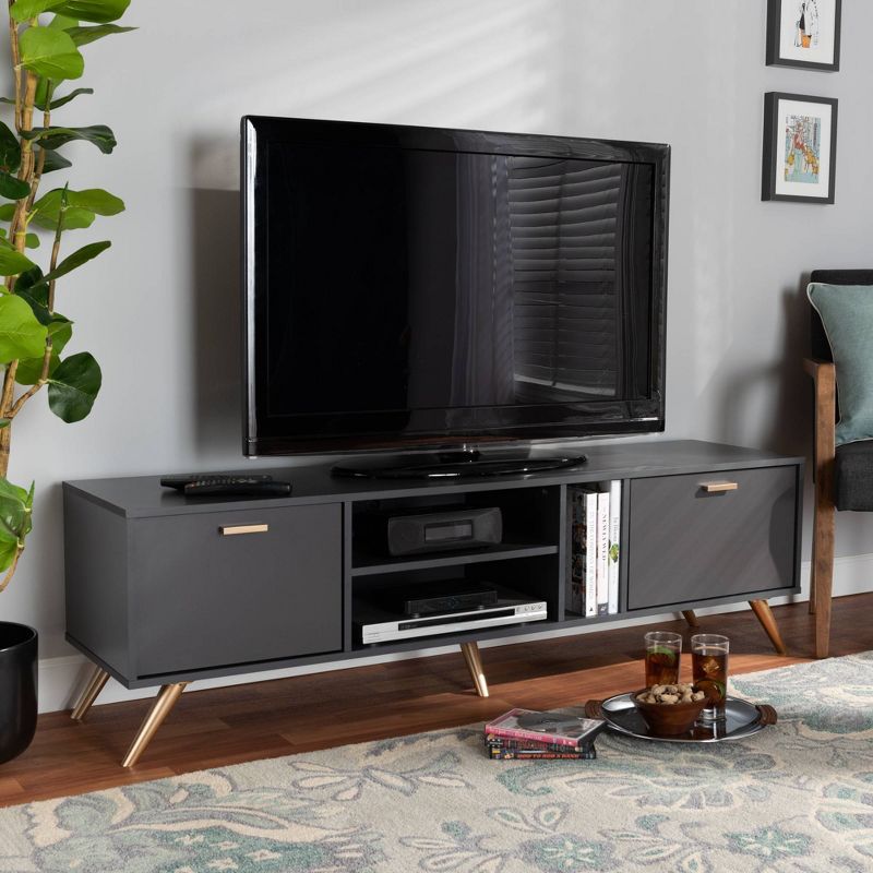 Kelson Wood TV Stand for TVs up to 55&#34; Dark Gray/Gold - Baxton Studio, 5 of 8