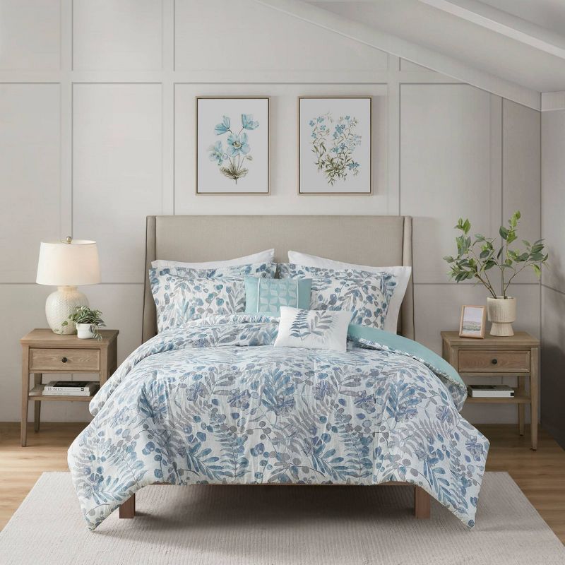 5pc Miley Seersucker Duvet Cover Set with Throw Pillows Blue - Madison Park, 3 of 13