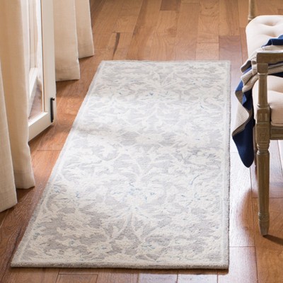 Grey and Ivory Floral Hand-Tufted Wool Runner Rug