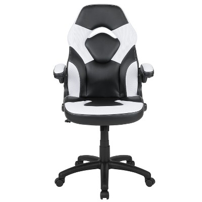 Ergonomic High-Back Racing Style Gaming Chair with Flip-Up Arms in Black Nylon