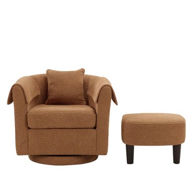 COMHOMA Swivel Accent Chair with Ottoman, Chenille Barrel Armchair Set, Removable Back Pillow & Armrest Covers