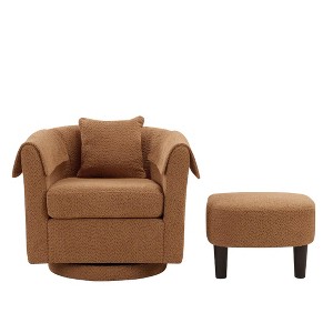 COMHOMA Swivel Accent Chair with Ottoman, Chenille Barrel Armchair Set, Removable Back Pillow & Armrest Covers - 1 of 4