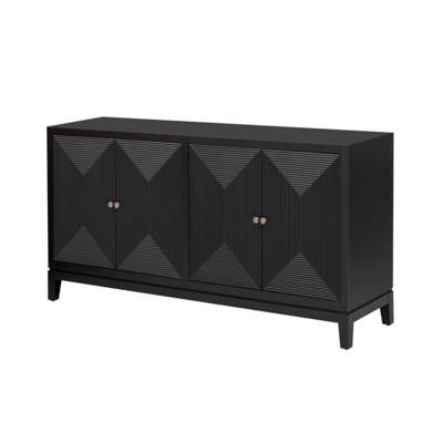 GlasFlength Decorative Storage Cabinets, Wood Frame, with Drawer, Grooved Sliding, Flexible movement, Black, 59.8"*15.7"*32"