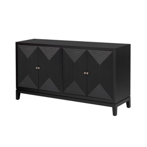 GlasFlength Decorative Storage Cabinets, Wood Frame, with Drawer, Grooved Sliding, Flexible movement, Black, 59.8"*15.7"*32" - 1 of 3