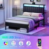Furnulem Queen Size Bed Frame with Charging Station and LED Lights with Grey Upholstered Headboard with Storage Shelves, No Box Spring Needed - 3 of 4