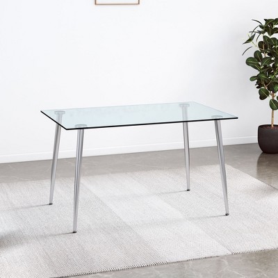 PAGED Round Dining Table Modern Kitchen Table with Glass Tabletop and Metal Legs, 35" Living Room Table for 4/6 Person