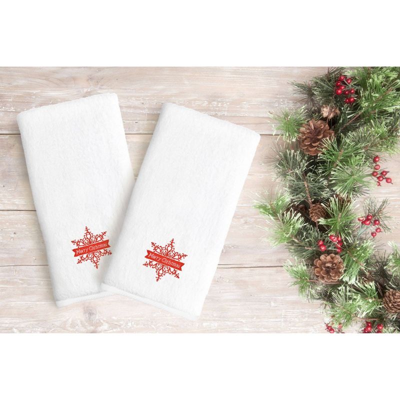 2pk Merry Christmas Red Snowflake Holiday Hand Towel Set White - Linum Home Textiles, 3 of 5