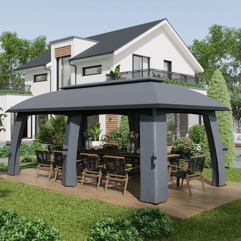 Outsunny Patio Gazebo, Outdoor Gazebo Canopy Shelter with Netting, Vented Roof, Steel Frame for Garden and Lawn, 3 of 9