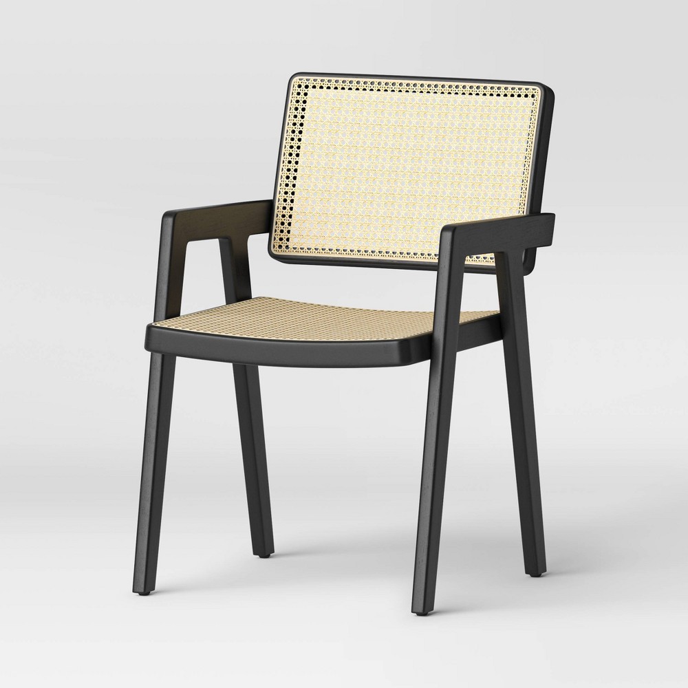 Photos - Sofa Wood Framed Woven Panel Dining Chair Black (KD) - Threshold™