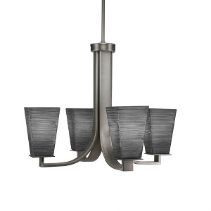Toltec Lighting Apollo 4 - Light Chandelier in  Graphite with 5" Square Gray Linen  Shade - 1 of 1