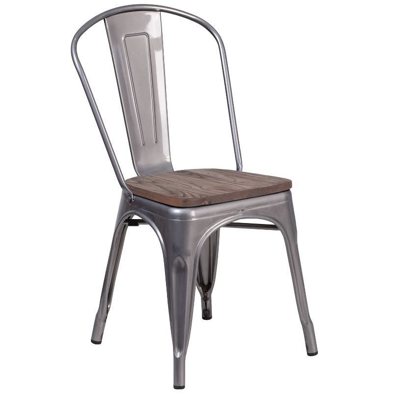 Flash Furniture Clear Coated Metal Stackable Chair with Wood Seat, 1 of 12