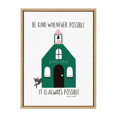Kate and Laurel Sylvie Be Kind Whenever Possible Framed Canvas by Stacie Bloomfield of Gingiber, 18x24, Natural