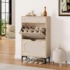 Rattan Shoe Cabinet with 1 Pull-Out Drawer and 2 Flip Drawers, Narrow Shoe Storage Cabinet with 3-Position Adjustable Shelf for Entryway - 4 of 4