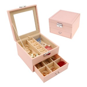 Unique Bargains 2 Layers PU Leather Jewelry Box with Drawer and Mirror - 1 of 4