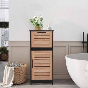 Evideco French Home Goods Compact Bathroom Storage Cabinet with Drawer and Vented Door, Black and Brown - Bergen Collection - 1 of 4