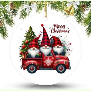 Lomsoe Christmas Gnome Red Truck Ornament Ceramics Hanging Decoration for Christmas Tree Gnome Red Truck Decor Christmas Gift - 1 of 1