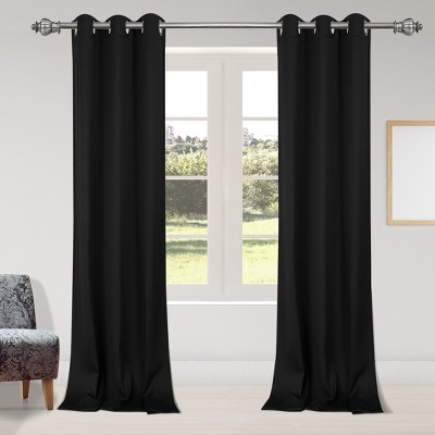 2 Pcs 42 x 95 Inch Solid Blockout Thermal Insulated Grommet Curtain Panels Black - PiccoCasa