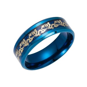 Dragon Wedding Band for Women or Men Black or Blue Stainless Steel Ring by Ginger Lyne Collection - 1 of 4