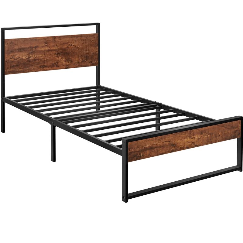 Yaheetech Rustic Metal Platform Bed with Wooden Headboard and Footboard, 1 of 7