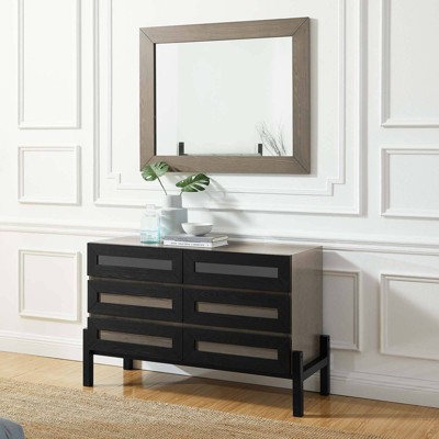Merritt Mid-Century Brown Oak Dresser with Mirrored Accents