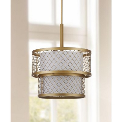 Contemporary Gold Mesh Drum Pendant Light with White Shade