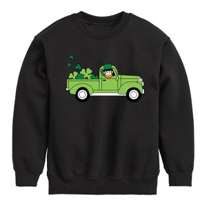 Boys' - Instant Message - St. Patrick's Day Leprechaun Truck Delivering Luck Graphic Long Sleeve Fleece Sweatshirt - 1 of 4