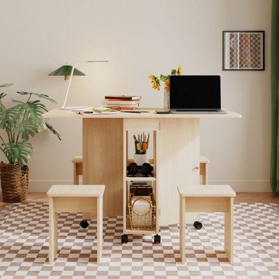FUFU&GAGA Versatile Foldable Table with Stools - Space - saving and Mobile Furniture Solution