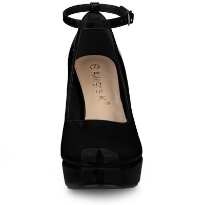 ankle strap platform black heels