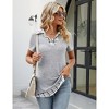 Women's Short Sleeve V-Neck Contrast Collared Shirts Patchwork Work Blouse Tunics Tops - 3 of 4
