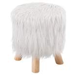 BirdRock Home Faux Fur Foot Stool Ottoman with Wood Legs - White