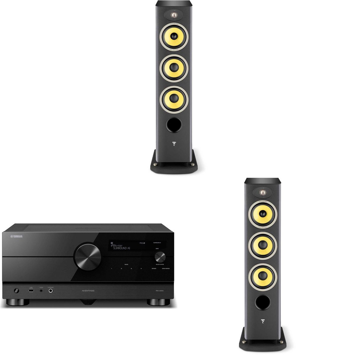 Focal Aria K2 926 Ash Grey (Limited Edition) 3-Way Floorstanding Audiophile Tower Speaker - PAIR, with AVENTAGE RX-A6A 9.2-channel home theater rec...