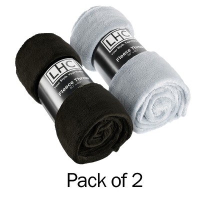 Hastings Home Set of 2 60" x 50" Fleece Plush Throw Blankets - Black & Gray
