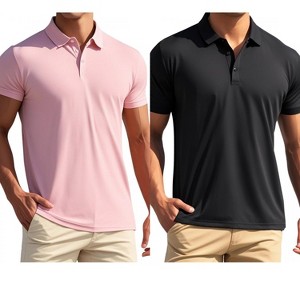 INSPIRE CHIC Men's Short Sleeve Lightweight Regular Fit Casual Business Solid Polo Shirts 2 Packs - 1 of 4