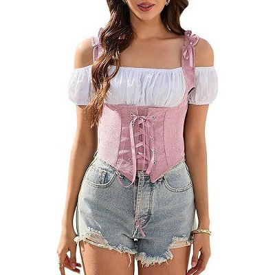 Acekool Women's Vintage Corset Top – Fitted Boat Neck Camisole, Irregular Waistcoat, Sleeveless Retro Suspender