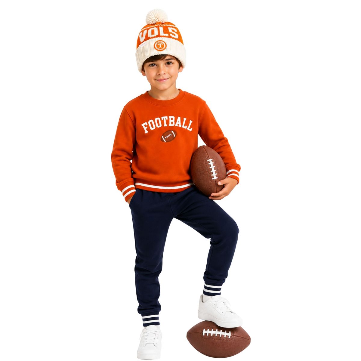 Bits & Bows Officially Licensed Tennessee Volunteers Bobble Hat, Orange/White - thumbnail 2