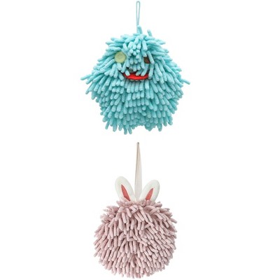 REGALWOVEN Soft Absorbent Chenille Decorative Hanging Ball Hand Towels 2 Pcs