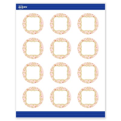 Avery Round Cards, 2" Diameter, Gold-Pink Berries, Matte, 120ct