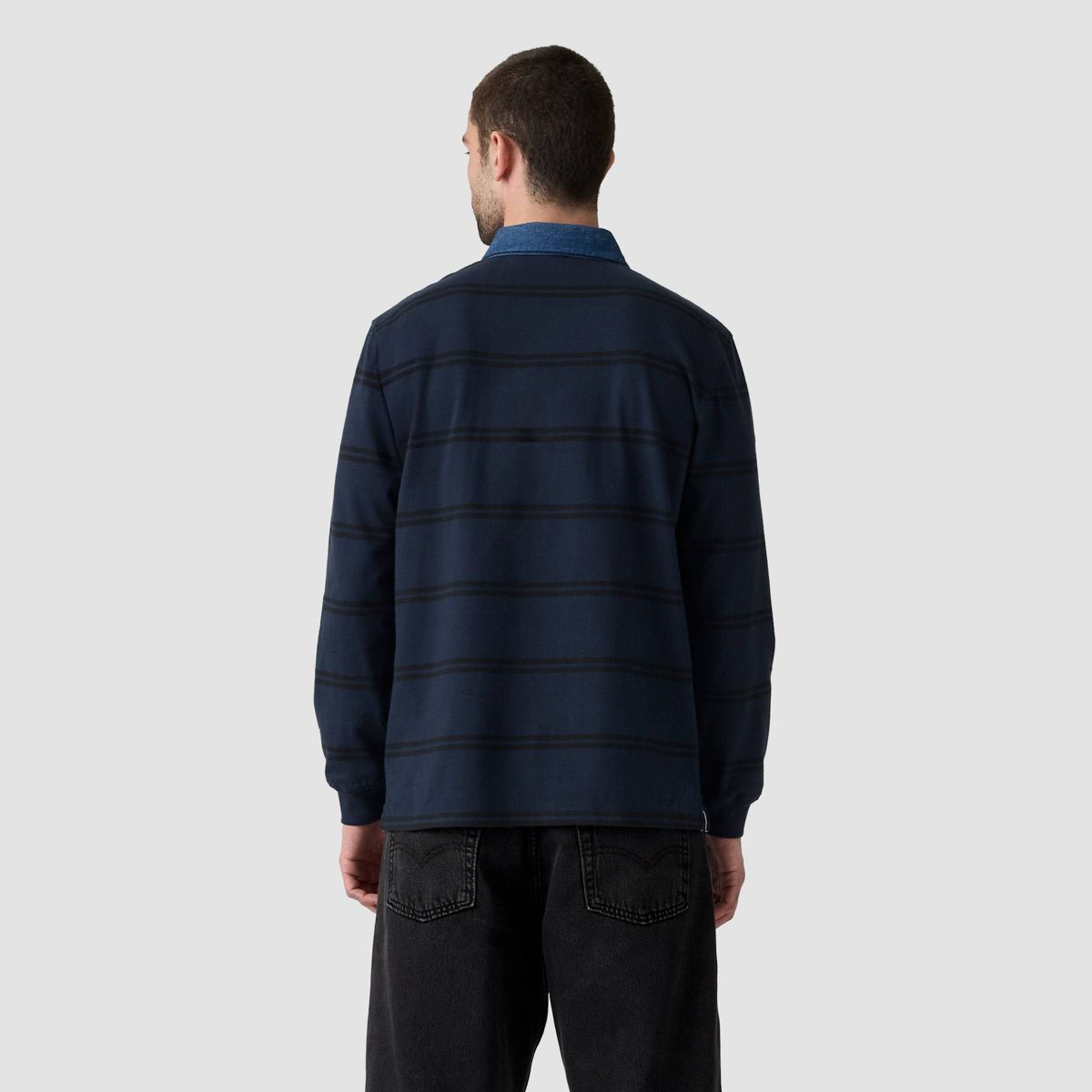 Levi's® Men's Relaxed Fit Long Sleeve Rugby Polo Shirt - Navy Blue Stripe - thumbnail 2