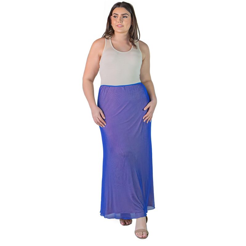 Plus Size Sheer Overlay Elastic Waist Maxi Length Skirt, 1 of 7