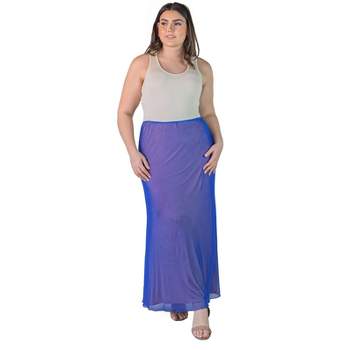 Plus Size Sheer Overlay Elastic Waist Maxi Length Skirt