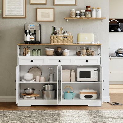 Farmhouse Sideboard Buffet Cabinet with Charging Station 51'' Large Coffee Bar Kitchen Storage Pantry Cabinet
